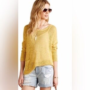 sparrow Anthro Linen Blend Mustard Lightweight Sweater with Pocket SZ XS